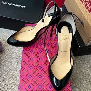 Christian Louboutin DOLLYLA 100 Ankle Strap Heel Pump Shoe Black Patent 38.